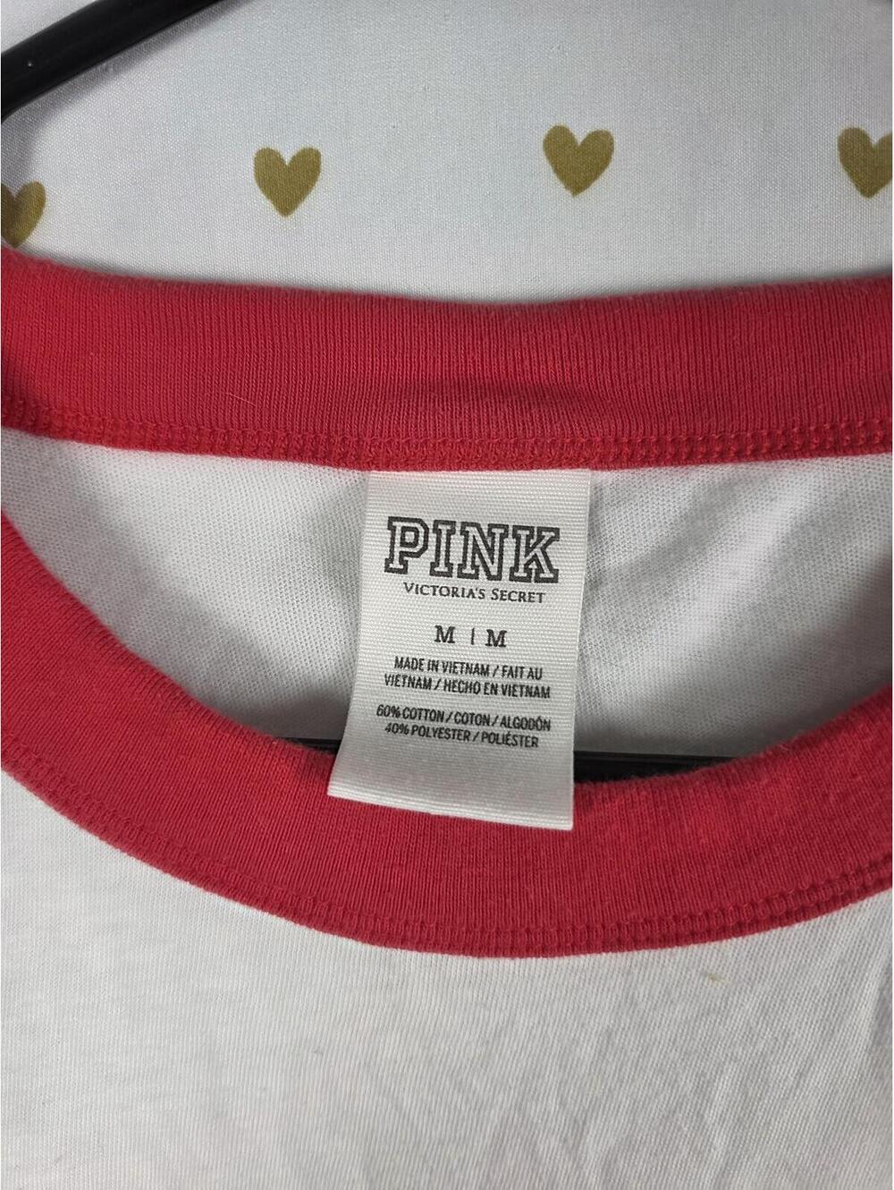 Victorias Secret PINK SUMMER DAZE Cute Ringer Tee shirt Red White MEDIUM - Picture 3 of 4